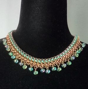 New Mint Gold Silver Statement Necklace Beaded Accents